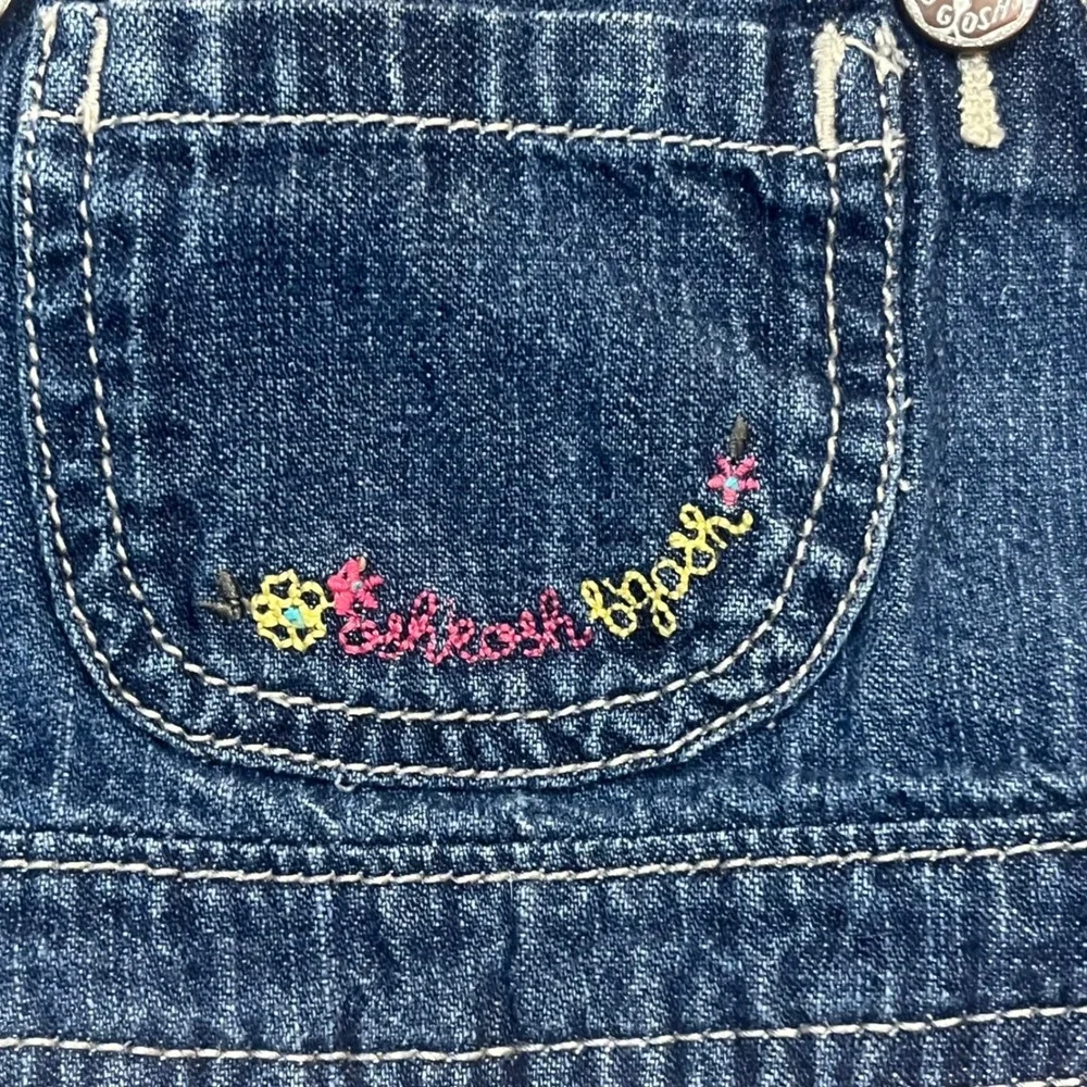 OshKosh Bgosh Baby‎ Girls 18M Denim Floral Ruffle Tiered Bib Overall Dress Blue